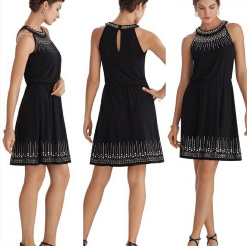 White House Black Market Embroidered Halter Dress